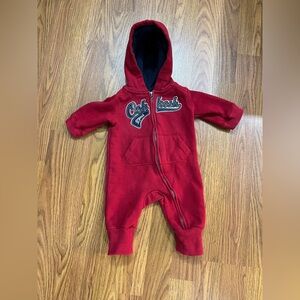 OshKosh B’gosh boys’ three months hooded sleeper onesie, zip, red